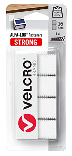 VELCRO Brand ALFA-LOK Fasteners | Heavy Duty Squares with Snap-Lock | 16 Sets, 1 in | Water and UV Resistant with Super Strong Holding Power, White