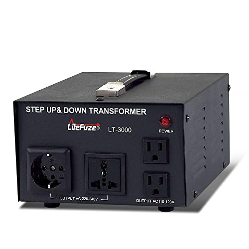 LiteFuze LT Series 3000 Watt Voltage Converter Transformer Step Up/Down - 110v to 220v / 220v to 110v Power Converter - Fully Grounded Cord - Universal Socket, CE Certified [5-Years Warranty]