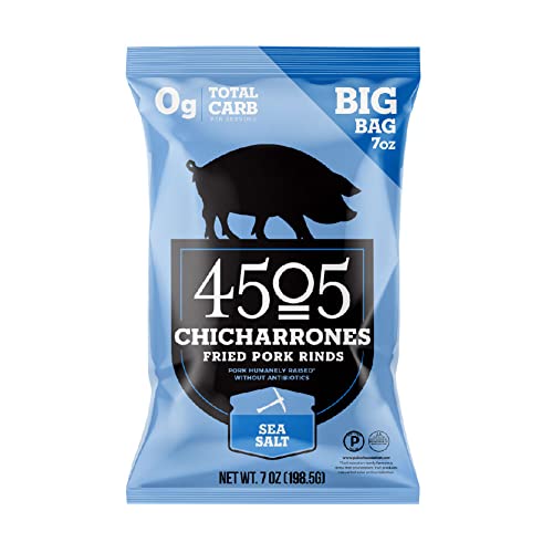 4505 Meats Sea Salt Chicharrones, Fried Pork Rinds, Keto Certified, Family Size Bag, 14 Servings, 7 Ounce