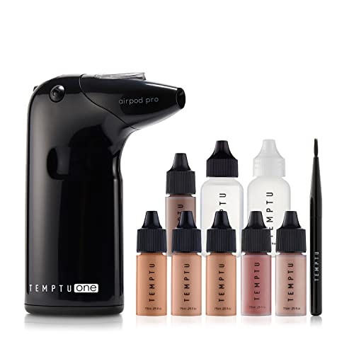 TEMPTU One Airbrush Make-up Kit for Complexion Perfection with Cordless Compressor, Light/Medium: 11-Piece Set, Portable Air Brush Machine, 3 Shades of Foundation, Blush, Bronzer, Instant Concealer