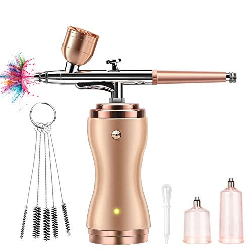 Airbrush Kit with Compressor 30PSI Air Brush Gun Rechargeable Portable Handheld Cordless Airbrush for Nail Art, Painting, Cake Decor, Cookie, Mode, Makeup, Barber (Gold)