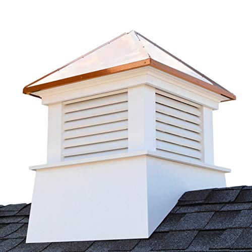 Good Directions Manchester Vinyl Cupola, Perfect Size for a 3 Car Garage or Larger House, Pure Copper Roof White 36" square x 46" high