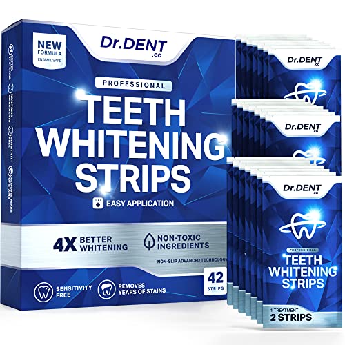 DrDent Professional Teeth Whitening Strips 21 Treatments - Safe for Enamel - Non Sensitive Teeth Whitening - Whitening Without Any Harm - Pack of 42 Strips + Mouth Opener Included