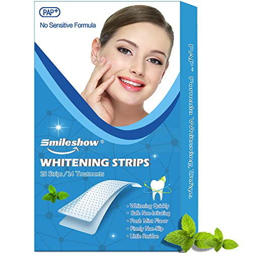 SMILESHOW Teeth Whitening Strips, New Formula Pap+ for Sensitive Teeth, Non-Slip, 28 Strips/14Treatnent Enough for a Complete Teeth Whitening Treatment