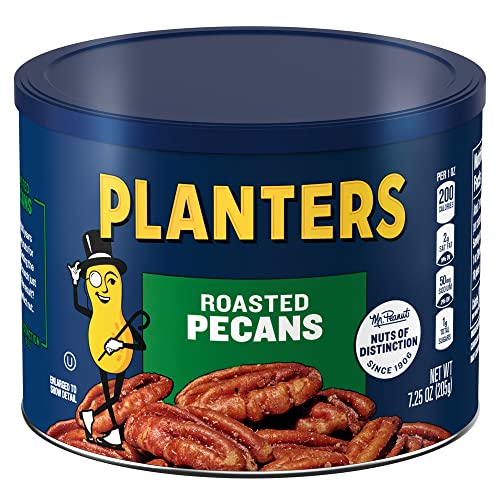 PLANTERS Roasted Pecans, 7.25 oz. Resealable Canister - Salted Pecans - Snacks for Adults - Kids Snacks - Vegan Snacks, Kosher