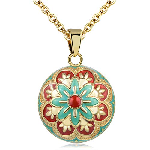 EUDORA Harmony Ball Necklace for Women Flower of Life Necklace, Chime Balls Angel Caller Vintage Jewelry, Wishing Bola Enamel Craft Pendant for Women, 30inch