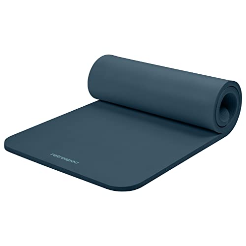 Retrospec Solana Yoga Mat 1" Thick w/Nylon Strap for Men & Women - Non Slip Exercise Mat for Home Yoga, Pilates, Stretching, Floor & Fitness Workouts - Ocean Blue