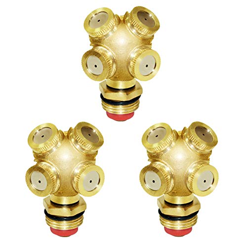 Joywayus Brass Misting Spray Nozzle 1/2" 4-Holes Garden Sprinklers Irrigation Connector Water Sprinklers Mister Heads Fitting with Filter Mesh (Pack of 3)