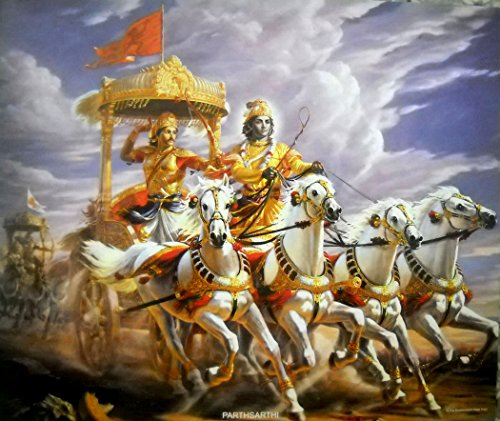 crafts of india best of indian crafts store Krishna Escorting Arjuna in Mahabharata War/ Large Hindu God poster - Reprint on Paper (Unframed : size 27" x 37" inches)