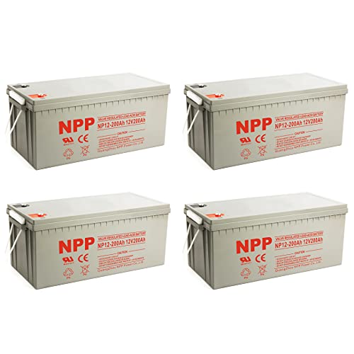 NPP NP12-200Ah(4 Pcs) 12V 200Ah AGM VRLA Rechargeable Battery,1200+ Deep Cycle Battery, Safe Charger for Most Home Appliances, RV, Camping, Cabin, Marine, UPC, Trolling Motor and Off-Grid System