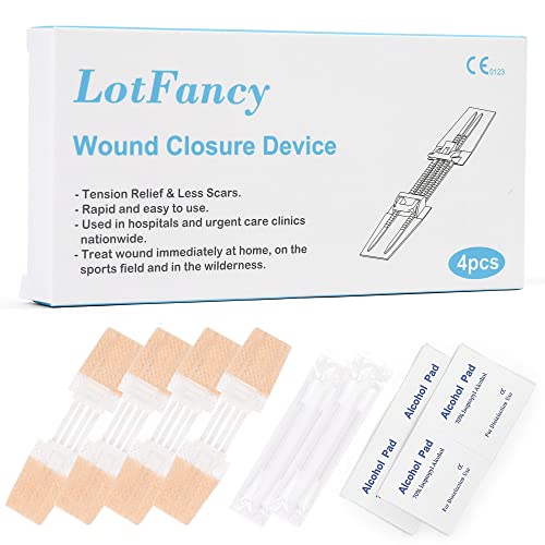 LotFancy Emergency Laceration Closures, Medical First Aid Supplies, 4-Count, Butterfly Bandaids, Wound Care Surgical Sutures Strips Kit with Accessories, Sterile, Latex-Free