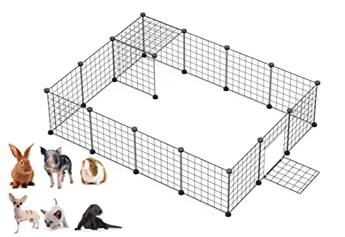 LANGXUN DIY Small Animal Playpen, Pet Playpen, Rabbit Cage, Guinea Pig Cages, Puppy Playpen, Kitten Playpen | Indoor & Outdoor Portable Metal Wire Yard Fence (16pcs Metal Panels)