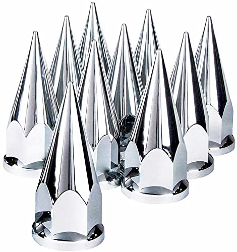 TORQUE 10 pcs of 33mm Chrome Spike Screw-on Lug Nut Covers for Volvo & International & Peterbilt & Kenworth & Mack & Freightliner (Cascadia, Columbia, M2, FLD) Semi Trucks (TR10570)