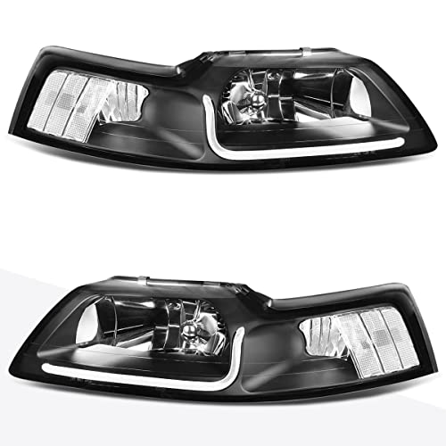 PM PERFORMOTOR PMHL-FMUS-9904-LB-BC Black Housing Clear Corner LED Headlight [Compatible with 99-04 Mustang]