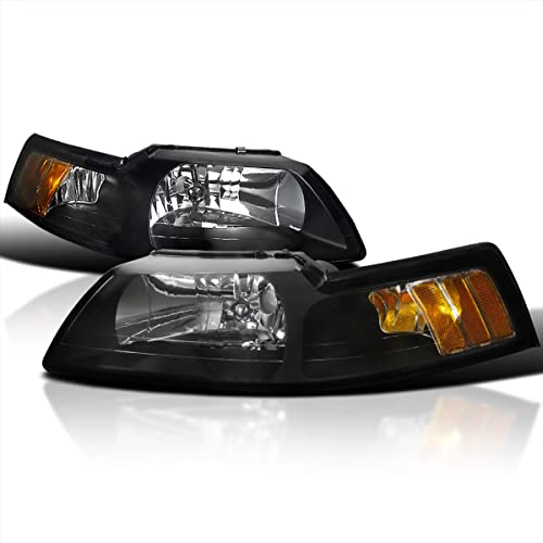 SPEC-D TUNING Black Headlights Compatible with 1999-2004 Ford Mustang L+R Headlamps Pair Assembly