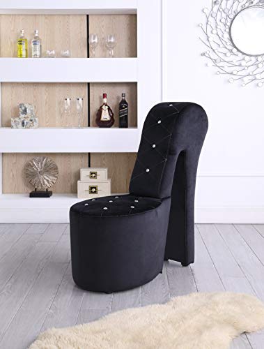 Best Master Furniture High Heel Velvet Shoe Chair with Crystal Studs, Black