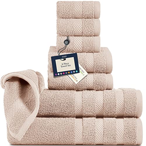 8-Piece Luxury Bath Towels Set - 100% Combed Cotton Bath Towel Sets, Heavenly-Soft & Absorbent Bathroom Towels | 2 Bath Towels | 2 Hand Towels | 4 Washcloths | Long-Staple Ring-Spun, Oeko-Tex Towels