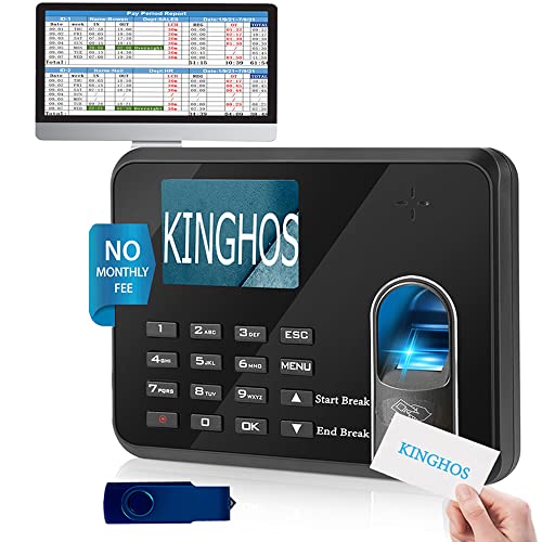 KINGHOS Fingerprint Time Clock with Free Software, Auto Calculate Overtime and Work Hour/Deduct Lunch Time, Biometric Employee Time Attandence Machine for Small Business and Office NO Monthly Fee