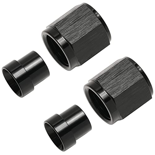 Podavelle 6AN Hardline Tube Nut and Sleeve Fitting Adapter for 3/8" Hard Line Aluminum Black, 2 sets