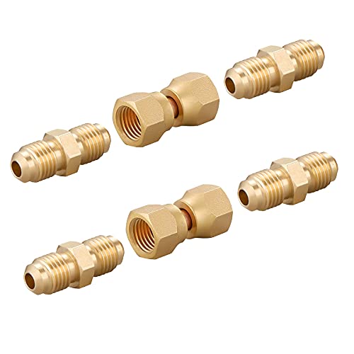 LitOrange 4 PCS Brass 1/4" Flare Male x 1/4 Inch Male Flare Tube Coupler Pipe Fitting & 2 PCS 1/4" x 1/4" Female Flare Swivel Brass Adapter Female Swivel Nut,Flare Tube Fitting(Pack of 6)