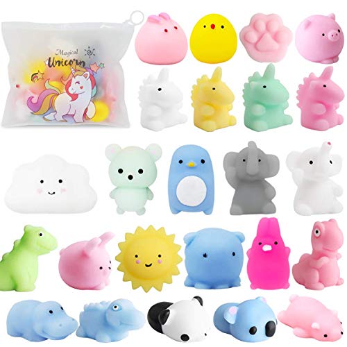 POKONBOY 25pcs Mochi Squishy Toys, Mini Kawaii Squishies Animals with Storage Bag Party Favor for Kids Stress Relief Toys Classroom Prizes Easter Basket Stuffers for Boys and Girls Age 3+