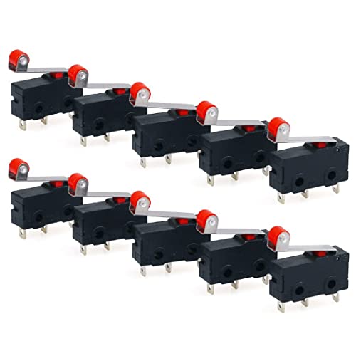 HiLetgo 10pcs Micro Limit Switch KW12-3 AC 250V 5A SPDT 1NO 1NC Micro Switch Normally Open Close Limit Switch with Roller Lever Arm Black
