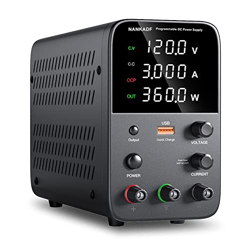 DC Power Supply Variable, 120V 3A Bench Power Supply with 4-Digits LED Display, 5V/3.6A USB Quick-Charge, Adjustable Switching Power Supply with Encoder Adjustment Knob, Output Enable/Disable Button
