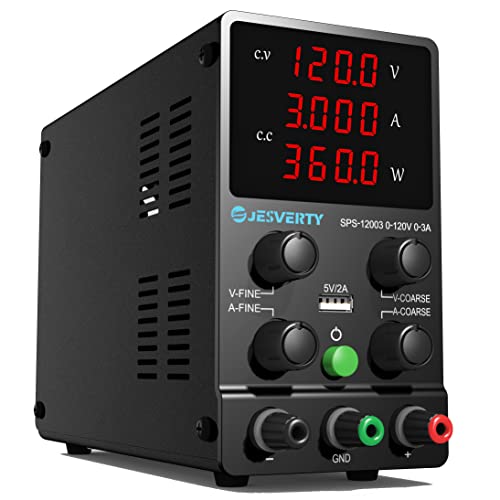 DC Power Supply Variable, 120V 3A Adjustable Switching Regulated DC Bench Power Supply with High Precision 4-Digits LED Display, 5V/2A USB Port, Coarse and Fine Adjustments Jesverty SPS-12003