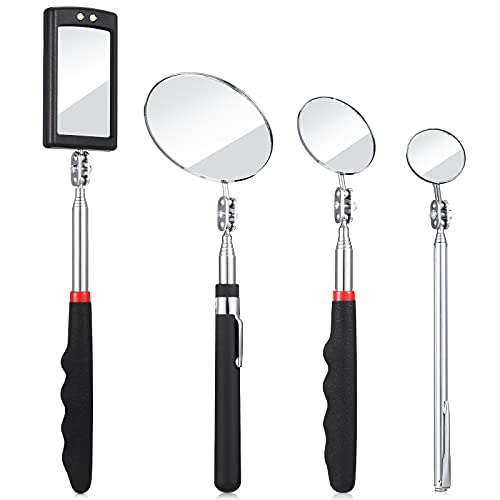 4 Pieces Telescoping Inspection Mirror Telescoping LED Lighted Flexible Inspection Mirror Round Mirror Square Mirror Inspection Tool for Checking Observing Vehicle Small Part (Elegant Style)