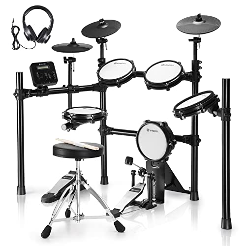 Vangoa Electric Drum Set, 8 Piece Electronic Drum Kit for Adult Beginner with 480 Sounds, Silent Mesh Drum Set with Heavy Duty Pedals, USB MIDI Connection and Drum Seat and Sticks, Black,VED-A200,