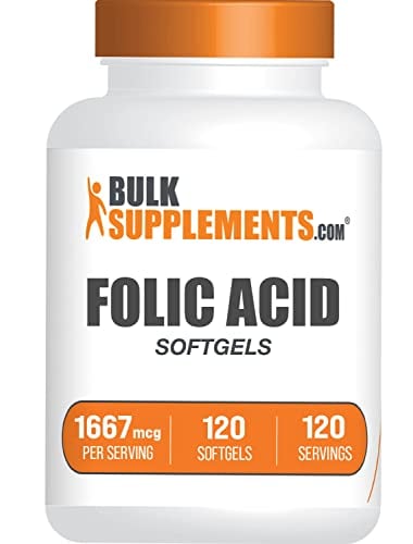 BULKSUPPLEMENTS.COM Folic Acid 1000mcg - Vitamin B9 - Folic Acid Supplement - Folic Acid Prenatal Vitamins - Folate Supplement for Women - Folic Acid Softgels - 120-Day Supply (120 Softgels)