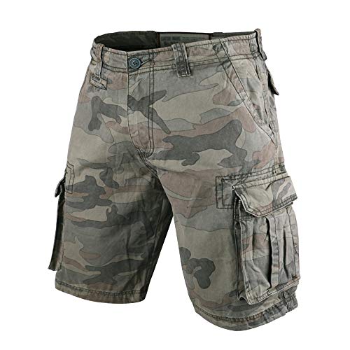 Men's Vintage Cargo Shorts Relaxed Fit Camouflage 100% Heavy Cotton Color Light Camo Size 38