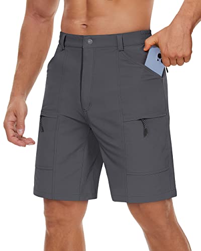 TACVASEN Men's Hiking Cargo Shorts Quick Dry Stretch Outdoor Work Shorts for Fishing Camping Casual 5 Pockets Dark Grey, 38