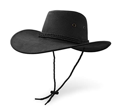 Cowboy Hat, Sun Hat Faux Felt Leather Suede Travel Cap Western Hat Outdoor Sun Protect Black