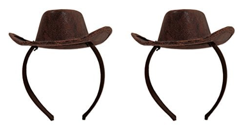 Beistle 2 Piece Cowboy Hat Headbands for Western Square Dance Hoe-Down Birthday Costume Accessories Cowgirl Bachelorette Party Supplies, One Size, Brown