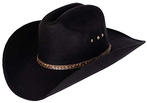 Queue Essentials Western Style Pinch Front Straw Canvas Cowboy Cowgirl Straw Hat (Felt Black, SM)