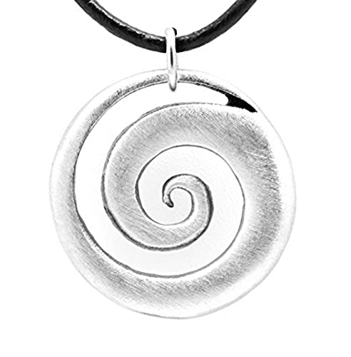 Pewter Maori Spiral Koru Peace and Tranquility Pendant on Leather Necklace