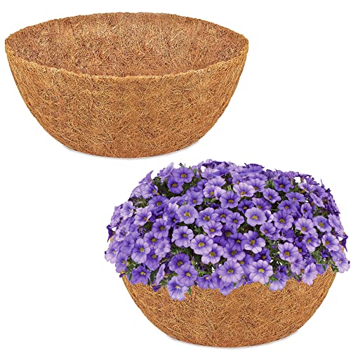 LAWYAMAI 2PCS 16 Inch Round Coco Liners for Hanging Basket, 100% Natural Replacement Coconut Fiber Liner for Garden Flower Pot