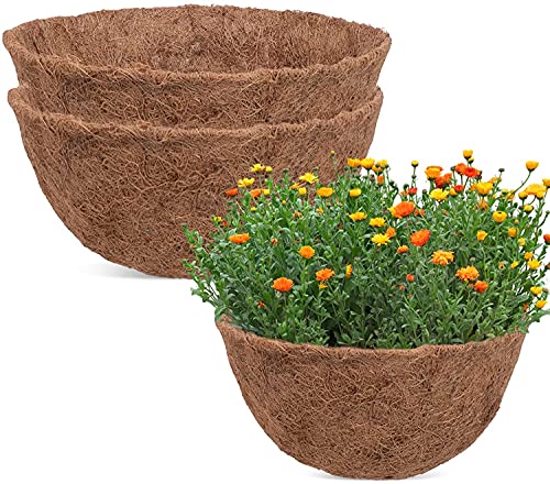 Decorlife 3PCS Coco Liners for Hanging Baskets, 12-Inch Coconut Fiber Planter Liners, Natural, Thick and Sturdy