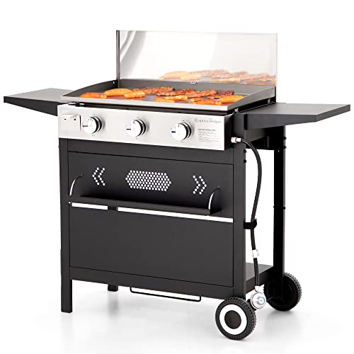 Captiva Designs Flat Top Gas Griddle Grill with Lid, 3-Burner Propane Flattop BBQ Grill for Outdoor Cooking Kitchen, Can be Detached into Table Top Griddle for Camping & Tailgating, 33,000 BTU Output