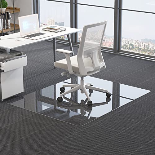 CASSILANDO Office Chair Mat for Carpet, 36"X46" Glass Chair Mats for Carpeted or Hard Floors, Best for Your Home or Office Floor Crystal Clear Effortless Rolling, and Easy Clean