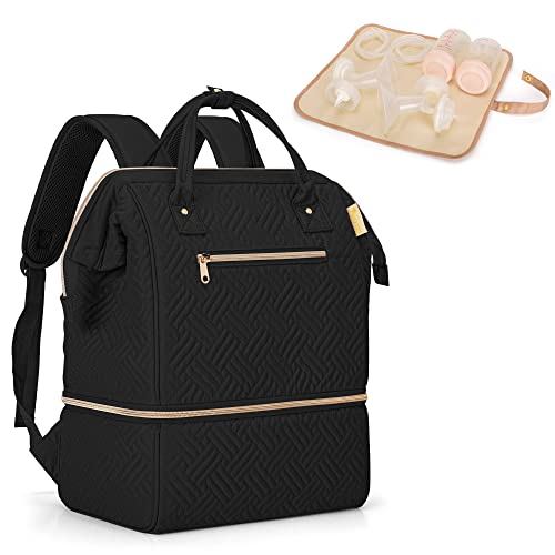 Fasrom Breast Pump Bag Backpack with Cooler Compatible with Spectra S1, S2 and Medela Pumps, Wearable Pumping Bag with Waterproof Mat for Working Moms, Black (Patent Design)