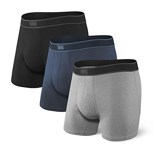 SAXX Men's Underwear - DAYTRIPPER Boxer Briefs with Built-In Pouch Support  Underwear for Men, Pack of 3,Black/Grey/Navy, Medium