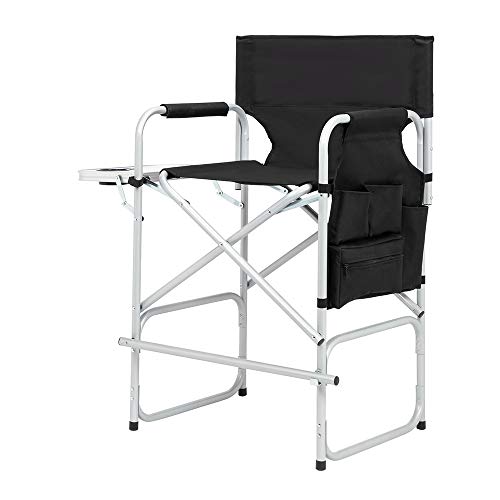 Outvita 40.55" Tall Directors Chair Height Seat Folding with Side Table Storage Bag, Support for 300Lbs Portable Makeup Artist Chair with Bar Height Black