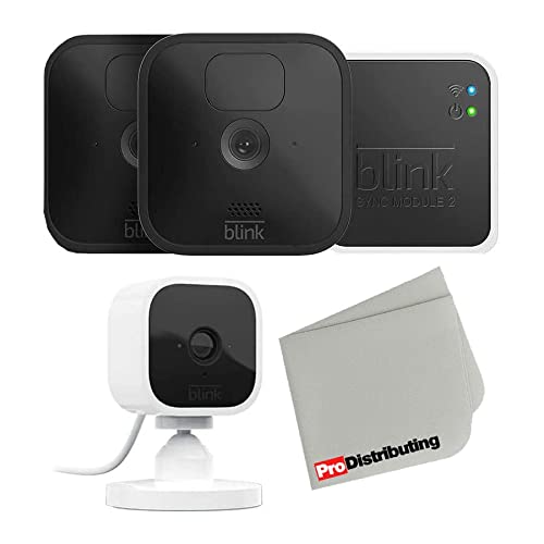 Outdoor Blink Wireless Security Camera with Indoor Mini Camera Bundle and Microfiber Cloth (Black - 2 Cam) 2 Count (Pack of 1) FDA MASK 95 FDA MASK 95