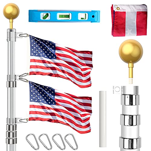 Surnuo 20ft Telescoping Flag Pole for Outside In ground, Stands Firmly in Windy Conditions Flagpole for House Outside Yard Patio with 3x5 USA Flag, for Both Residential and Commercial Use