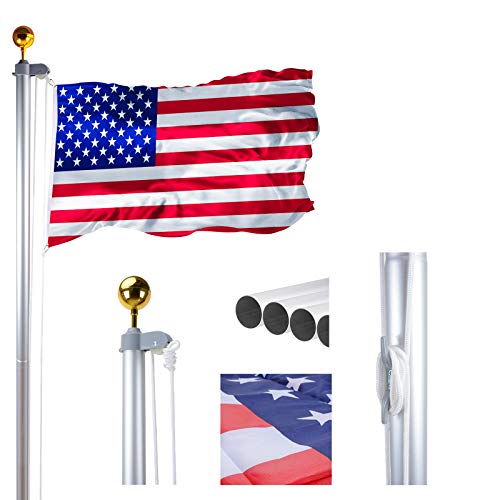 Voilamart 20 FT Sectional Flag Pole Heavy Duty Aluminum Flag Poles Outside In Ground with 3'*5' American Flag and Gold Ball for Residential or Commercial Use