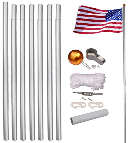 20 FT Heavy Duty 14 Gauge Tapered Commercial Flagpole Outdoor Sectional 2.5 inch Butt Residential Flag pole Windstrong 3x5 US Nylon Flag Sewn Stars Sewn Stripes Hardware for holding two Flags included