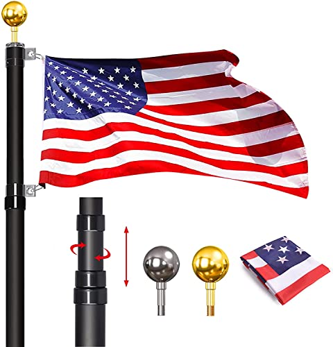 WeValor 20FT Telescoping Flag Pole Kit, Heavy Duty Aluminum In Ground Telescopic Flag Poles with 3x5 American Flag, Outdoor Old Glory Flagpole Kits for Outside, Yard, Residential or Commercial, Black