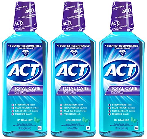 ACT Total Care Anticavity Fluoride Mouthwash Icy Clean Mint 18 oz (Pack of 4)